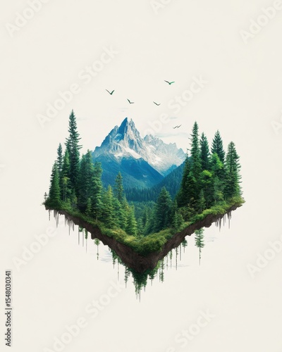 Heartbeat of nature earth’s mountains and trees interwoven illustrative art lush environment aerial view eco-conscious concept