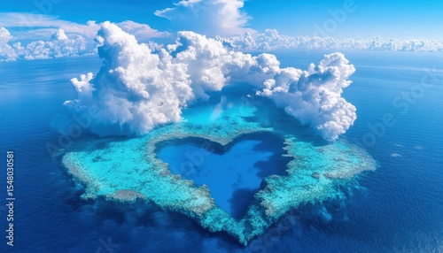 Heart-shaped horizon over ocean aerial view of pristine environment nature's beauty and earth’s splendor