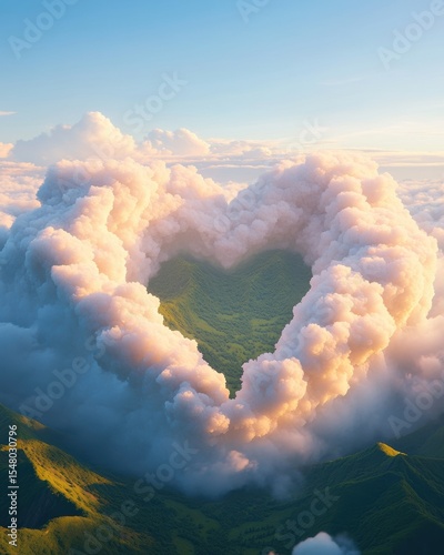 Heart-shaped clouds above majestic mountains earth and environment nature photography scenic landscape aerial view love and nature