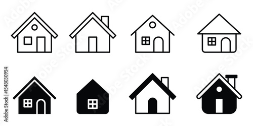 Simple black house icon set on white background. House icon collection.