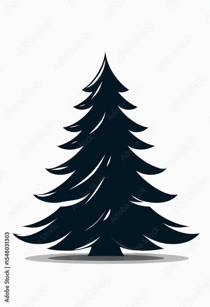 Obraz premium black christmas tree illustration on white background, minimalist holiday tree silhouette design, stylized festive tree graphic in black