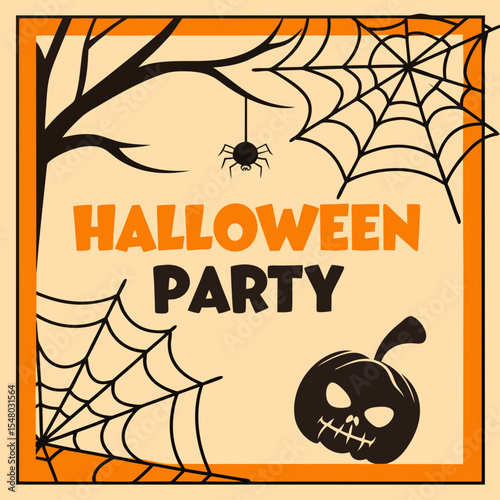 Editable retro Halloween party poster template with vintage spooky design and festive elements