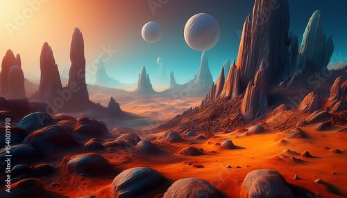 alien rock formations on a dusty planet
