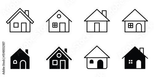 House icons set. Home icon collection. Flat style houses symbols for apps and websites. Vector isolated on white background.