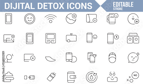 Set of Digital Detox Icons for Unplugging and Resetting