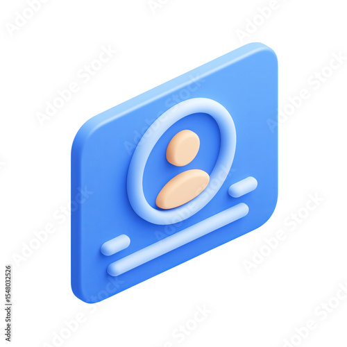 3D icon of a blue card with an avatar, isolated on a transparent background in PNG format.