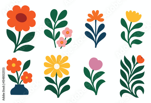 Colorful Flat Floral Illustration Collection – Flowers and Leaves Set