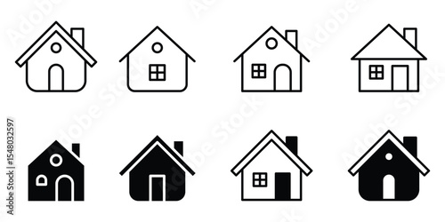 Home button icons set. Home page icon. Simple house symbols. Building icon. Vector illustration. EPS 10