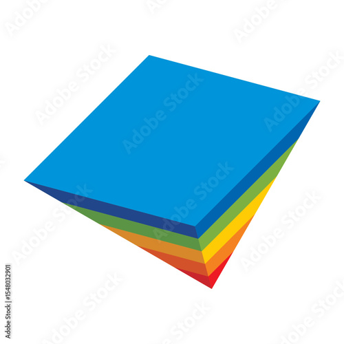 Isometric 3d view of inverted pyramid with color sequence from blue, green, yellow, orange, and red.