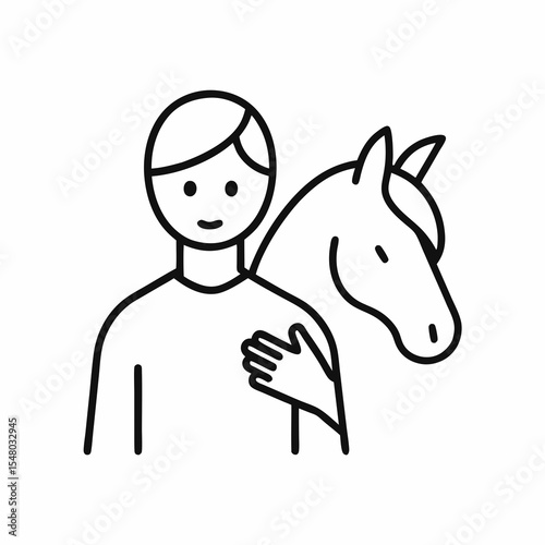 child gently patting horse for care, trust or emotional bonding