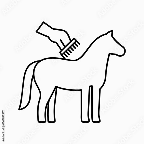 horse grooming with brush for hygiene, care or stable maintenance