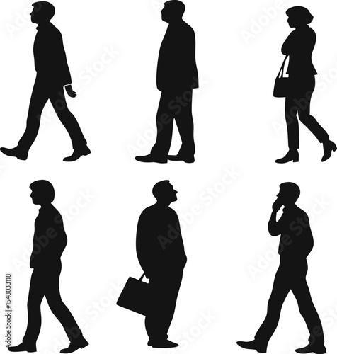 Silhouettes of City Strollers: Capturing the timeless essence of urban life, these silhouettes portray a diverse collection of individuals navigating the city landscape in motion.