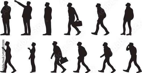 Silhouetted Human Figures: A series of minimalistic silhouettes showcasing various postures and actions, perfect for conveying a sense of everyday activity or illustrating diverse human behaviors.