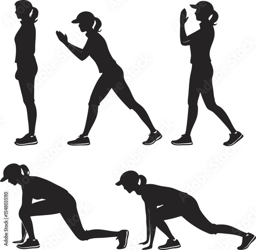 Silhouettes of Fitness: Dynamic silhouettes of a woman engaging in various exercises, symbolizing movement, energy, and the pursuit of physical wellness.