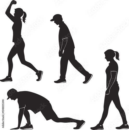 Silhouette Exercise Collection: Five silhouettes showcase various exercises, embodying the dedication to health and fitness. A symbol of the commitment to achieving a vibrant and active lifestyle.