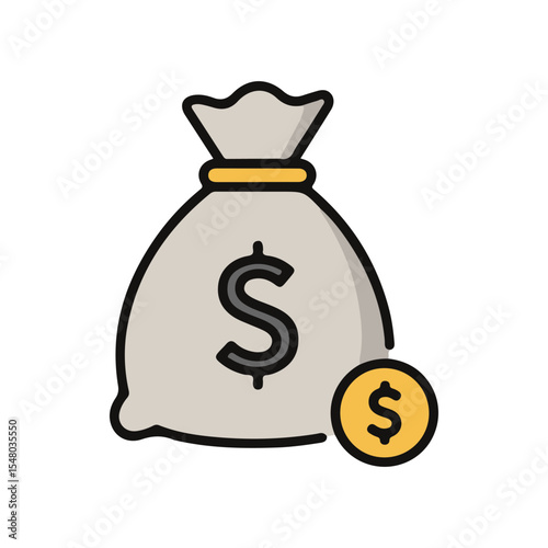Money Bag & Coin Stack flat vector icon, Money Bag with Dollar Sign icon, suitable for design and infographic applications