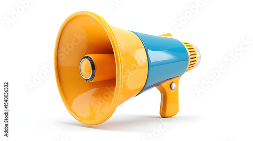 A vibrant orange and blue megaphone, perfect for events and announcements.
