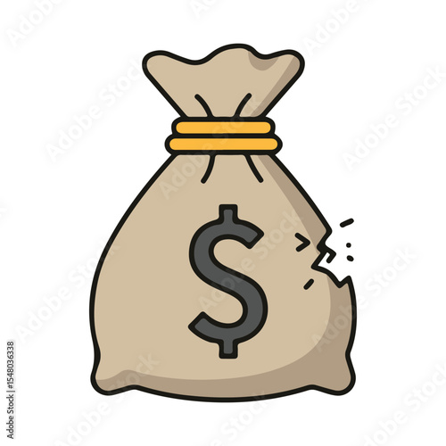 Money Bag & Coin Stack flat vector icon, Broken Money Bag icon, suitable for design and infographic applications