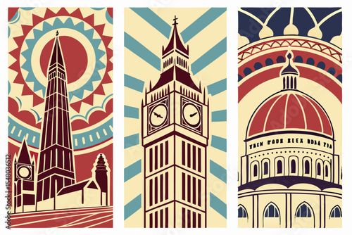 Maximalist travel posters iconic landmarks