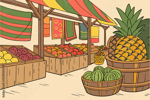Vibrant tropical market illustration