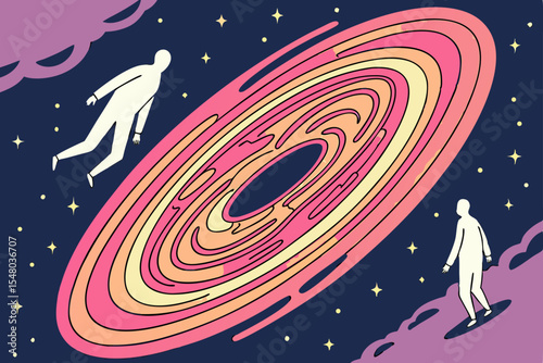 Surreal cosmic portal swirling galaxy vector art
