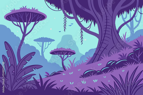Dreamlike alien landscape with glowing elements
