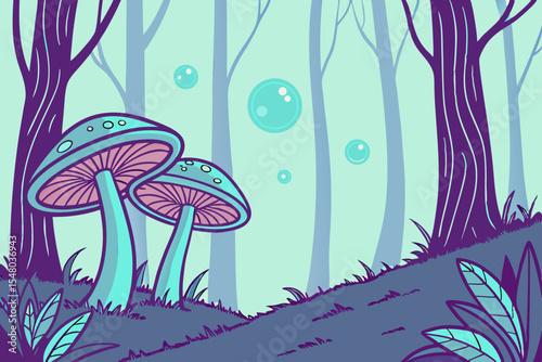 Surreal glowing mushroom forest fantasy landscape