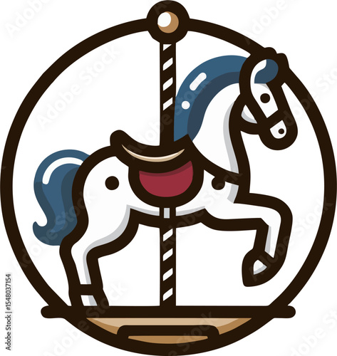 Vintage Carousel Horse Vector Illustration – Amusement Park Merry-Go-Round Ride Design