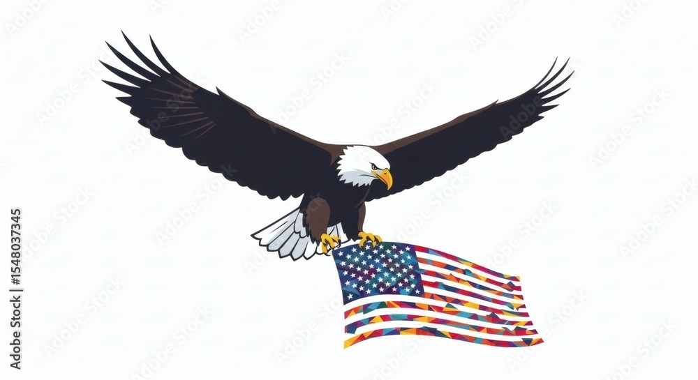 Fototapeta premium Majestic Bald Eagle Soaring with Autism Awareness Flag