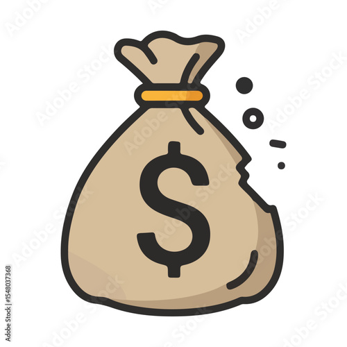 Money Bag & Coin Stack flat vector icon, Broken Money Bag icon, suitable for design and infographic applications
