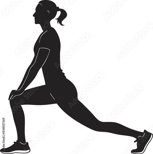 Silhouette of a Woman Stretching: A silhouette of a woman in active wear is stretching her leg, embodying the spirit of fitness and wellness.