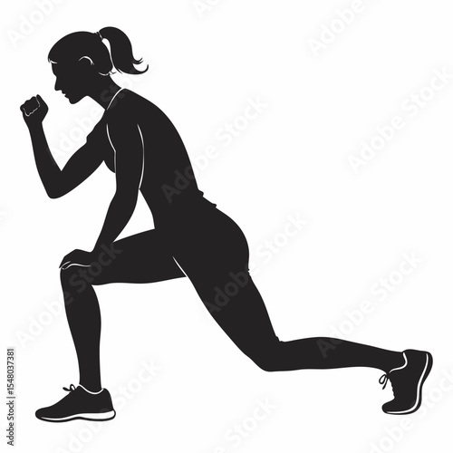 Silhouette in Action: A dynamic silhouette of a woman executes a perfect lunge, embodying strength and determination. Focus on fitness and wellness