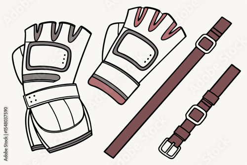 Martial arts gear set gloves and belts design