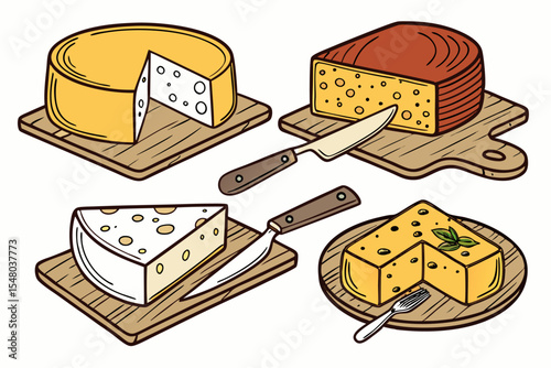 Artisanal cheese and knife set vector illustration