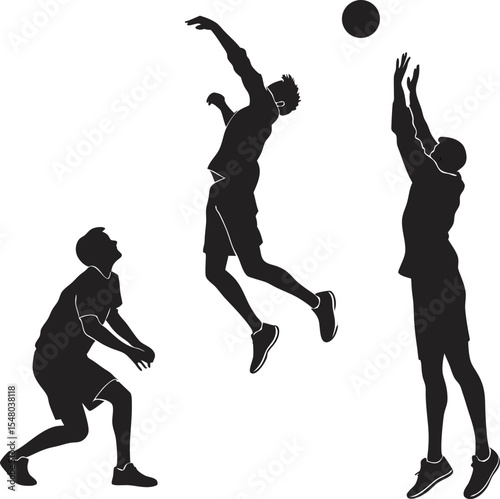 Volleyball players silhouette vector illustration showing athletic action and fitness