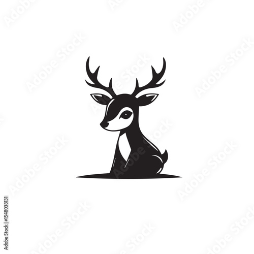 A cute deer fawn silhouette is isolated on white background