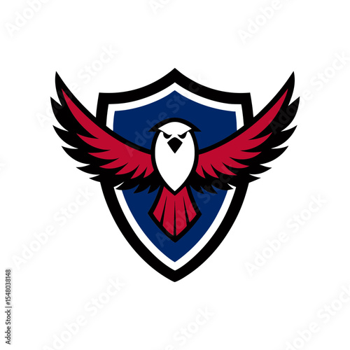 bald eagle with wings spread wide over a shield vector art
