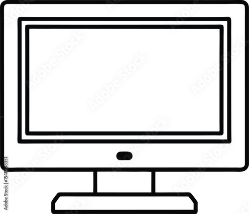 desktop computer icon line art vector illustration on transparent background