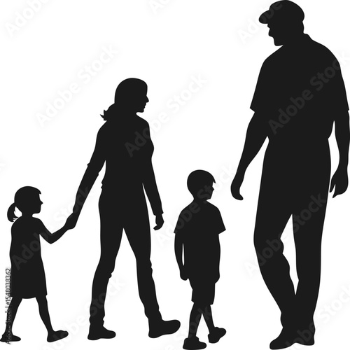Family Silhouette: A loving family strolls together, their silhouettes against a soft backdrop, representing unity, and togetherness. 
