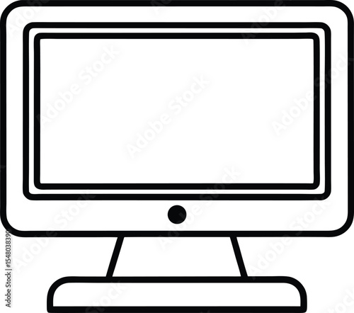 desktop computer icon line art vector illustration on transparent background