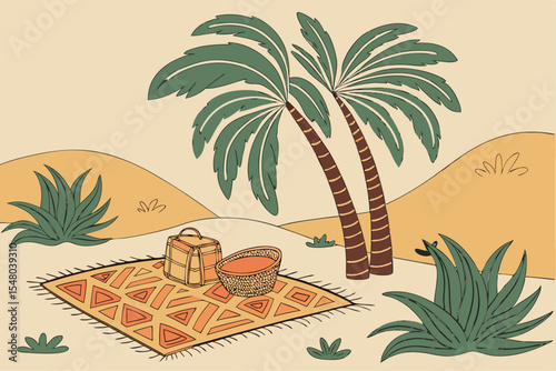 Boho oasis palm tree vector illustration