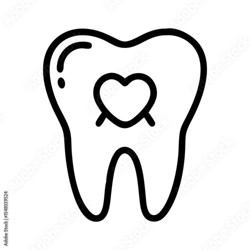 Line icon of molar tooth with heart symbol representing dental care and love