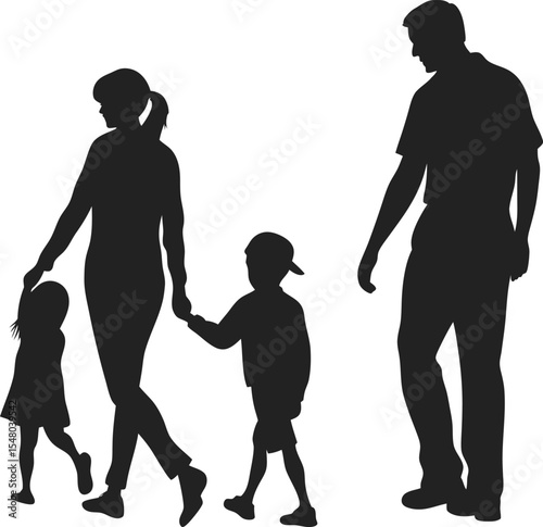 Family Silhouette: The timeless silhouettes of a family walking together, a poignant reminder of love, togetherness, and the simple joys of life. The image captures the essence of familial bonds.