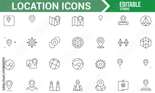Location and Route Icons Representing Geographical Navigation
