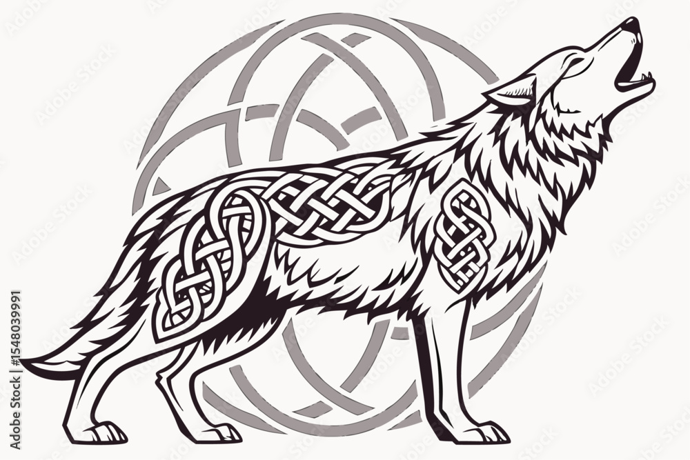 Obraz premium Tribal wolf with woven fur pattern design