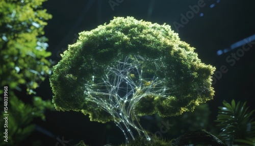 Innovative 3d tech model of ecocyber tree forest setting nature art neural network integration