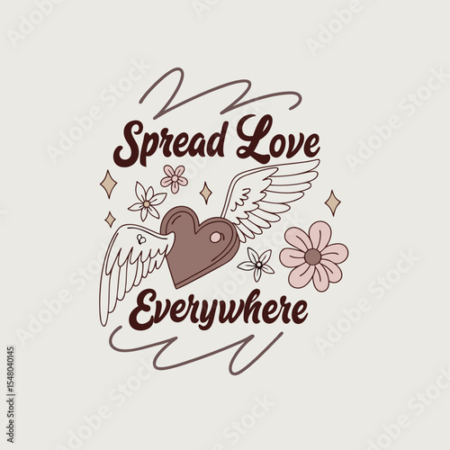 Spread love everywhere with winged heart and floral decorations art