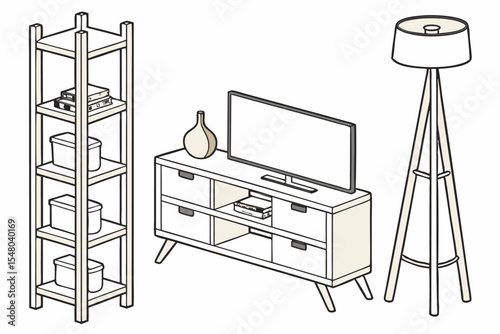 Nordic furniture vector set stools and shelves