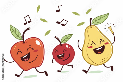 Kawaii giggling apples fruit set cute vector illustration