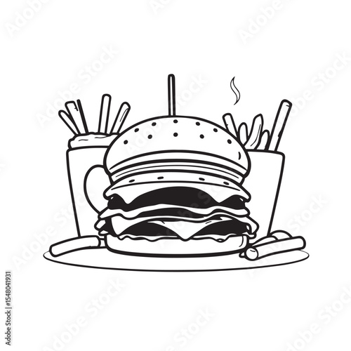 Fast food item concept black and white vector illustration design.
